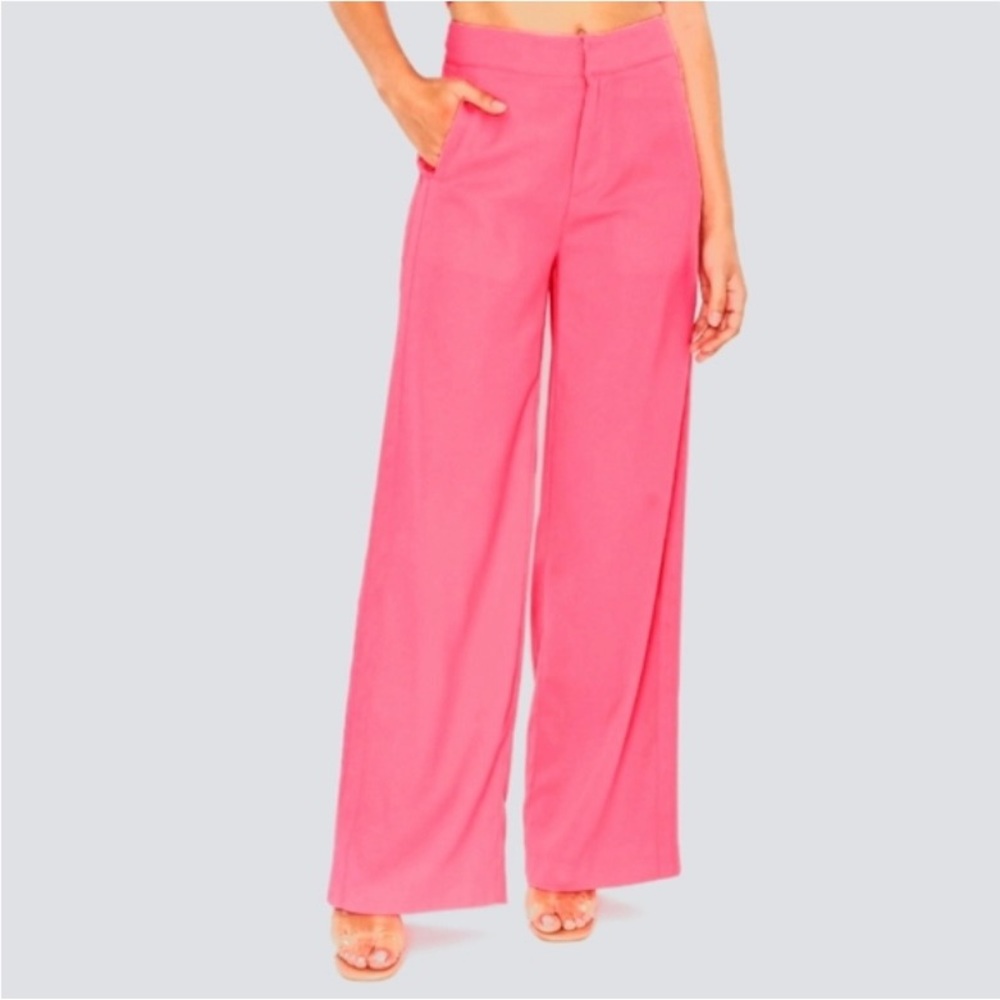 Wide Leg Hot Pink Trouser - Hot Pink Tuxedo Stripe